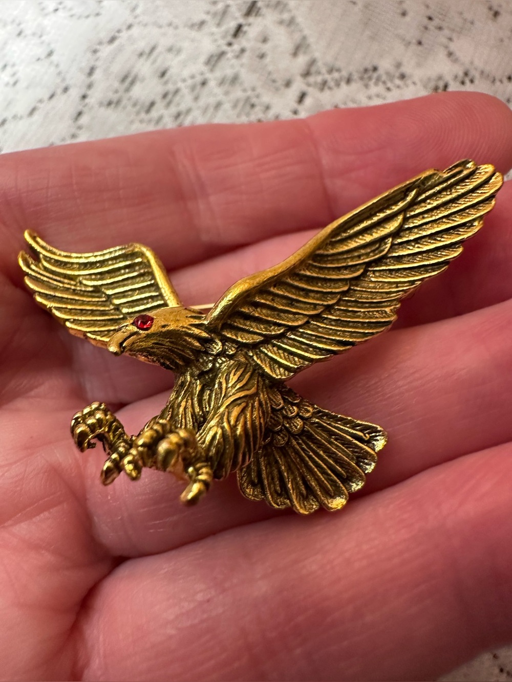 Gold Eagle Brooch with Red Eye